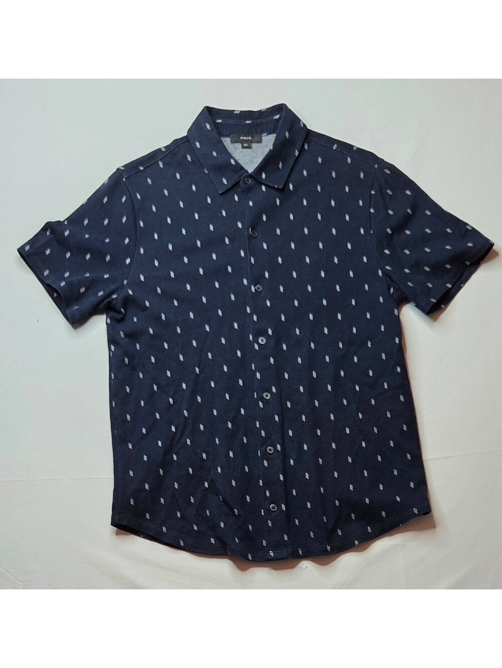 Vince Men's Navy Blue Geometric Micro Print Short Sleeve Button Down Shirt M
